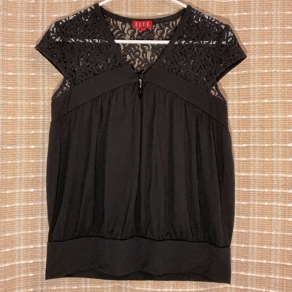 Elle Black Mesh/Crochet Top Size Small